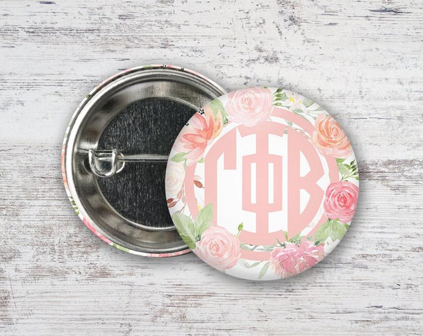  GPB Gamm Phi Beta Pretty In Pink Floral  Greek Pinback Sorority  Button 