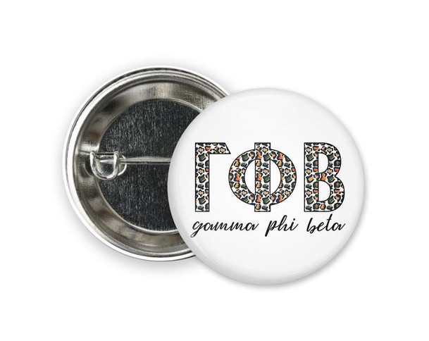  GPB Gamma Phi Beta Leopard  Greek Pinback Sorority  Button 