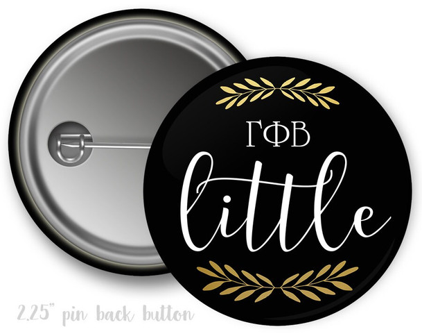 GPB Gamma Phi Beta Little Sister Faux Gold Foil and Black Sorority Pinback  Button