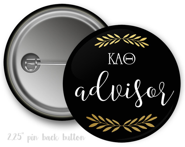 KAO Kappa Alpha Theta Advisor Faux Gold Foil and Black Sorority Pinback  Button