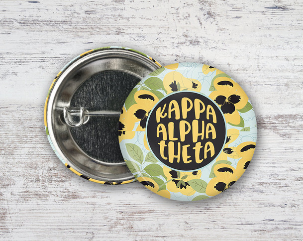 KAO Kappa Alpha Theta Floral  Greek Pinback Sorority  Button