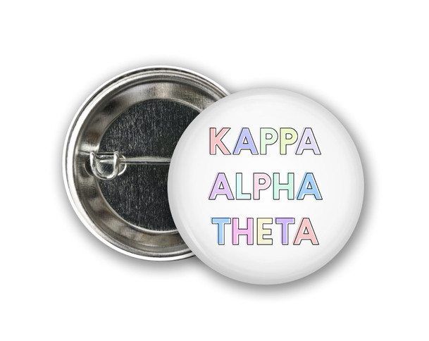 KAO Kappa Alpha Theta Pastel Letters Outline  Greek Pinback Sorority  Button