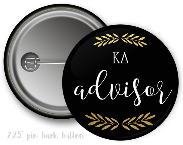 KD Kappa Delta Advisor Faux Gold Foil and Black Sorority Pinback  Button