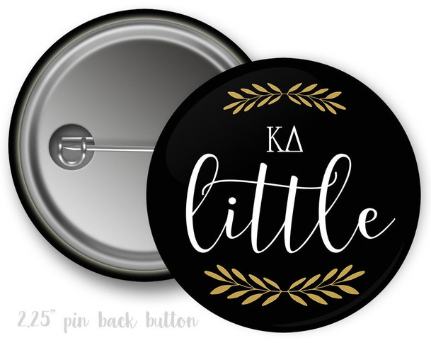 KD Kappa Delta Little Sister Faux Gold Foil and Black Sorority Pinback  Button