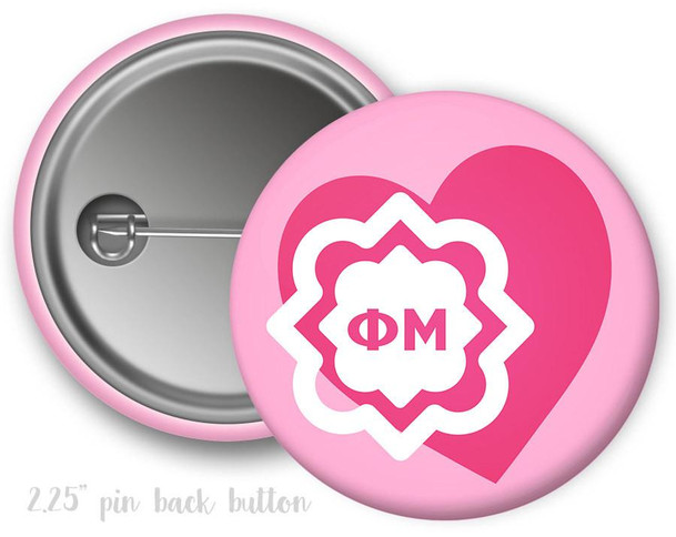  Phi Mu Heart Letters Button 
