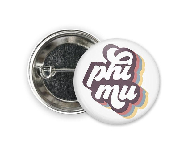 Phi Mu Retro Script Single Sorority Pinback  Button 