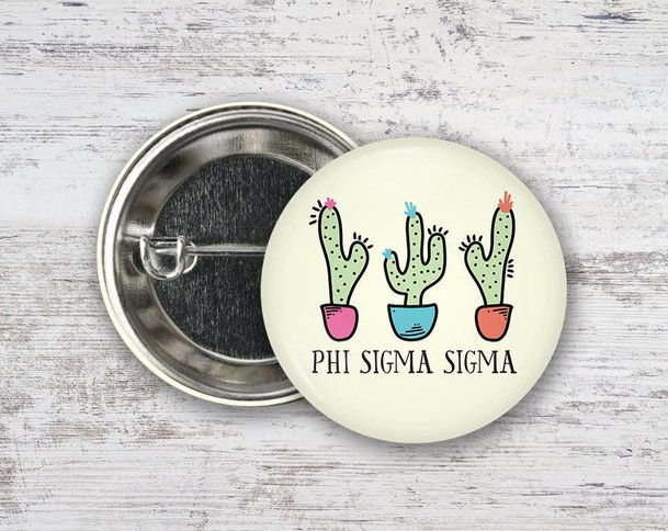  PhiSig Phi Sigma Sigma Cactus Trio  Greek Pinback Sorority  Button 