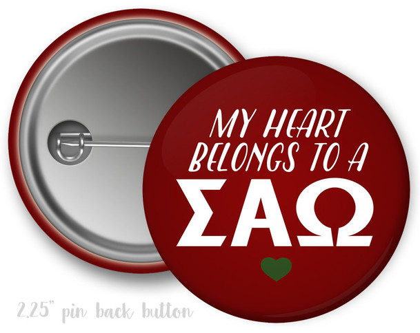 SAO Sigma Alpha Omega Heart Belongs Button