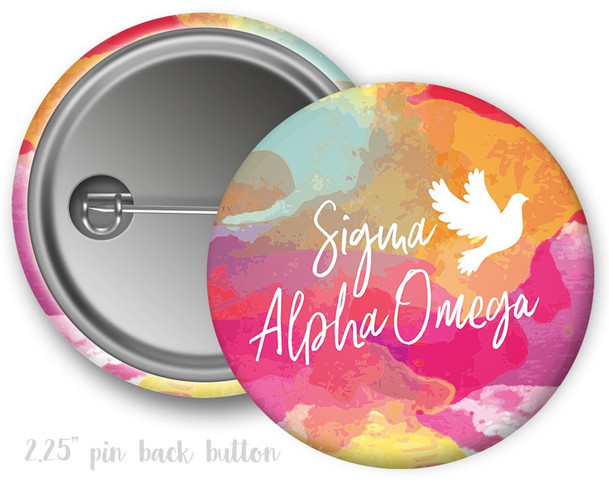 SAO Sigma Alpha Omega Watercolor Script Dove // Button