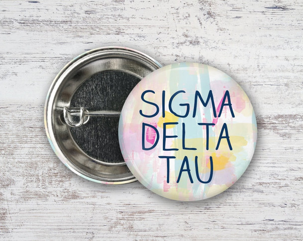 SDT Sigma Delta Tau Pastel Watercolor  Greek Pinback Sorority  Button