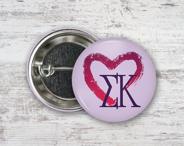 SK Sigma Kappa Brushed Heart  Greek Pinback Sorority  Button
