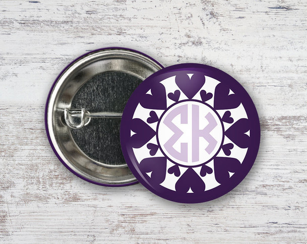 SK Sigma Kappa Heart Monogram  Greek Pinback Sorority  Button