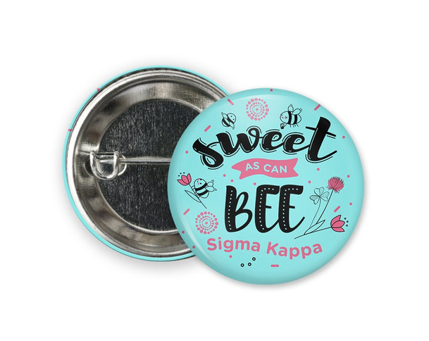 SK Sigma Kappa Sweet As Can Bee  Greek Pinback Sorority  Button