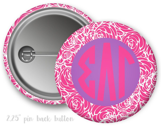 SLG Sigma Lambda Gamma Floral Rose Button