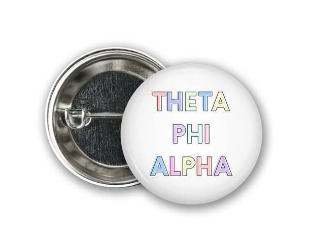 TPA Theta Phi Alpha Pastel Letters Outline  Greek Pinback Sorority  Button