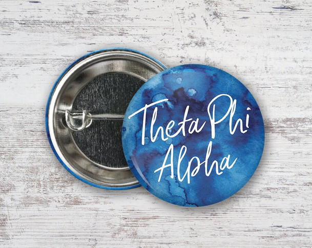 TPA Theta Phi Alpha Watercolor Script  Greek Pinback Sorority  Button