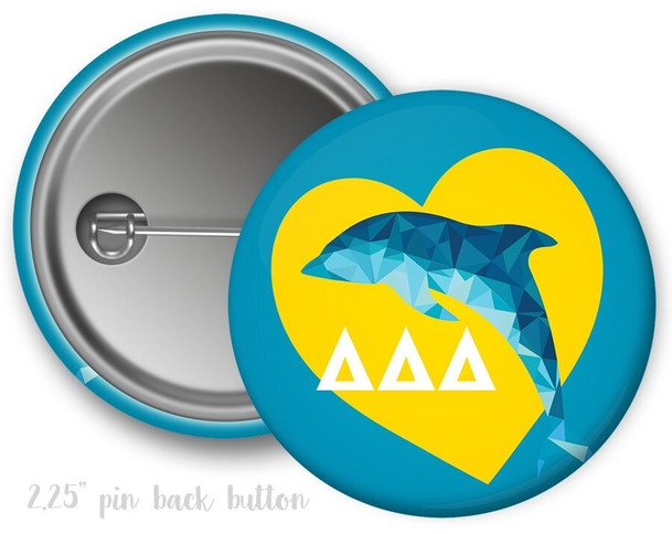 TriDelta Delta Delta Delta Heart Dolphin Button