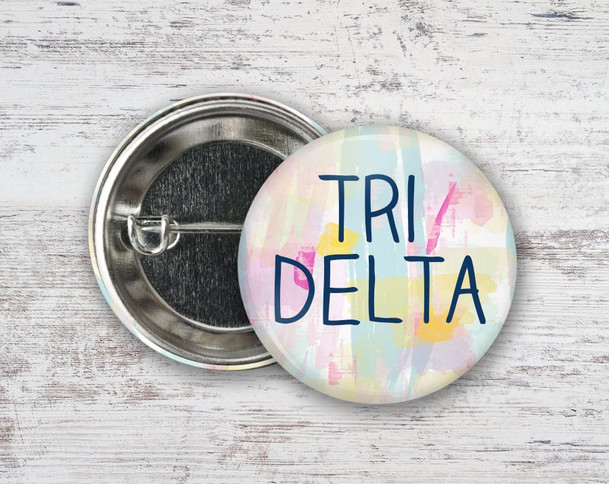 TriDelta Delta Delta Delta Pastel Watercolor  Greek Pinback Sorority  Button