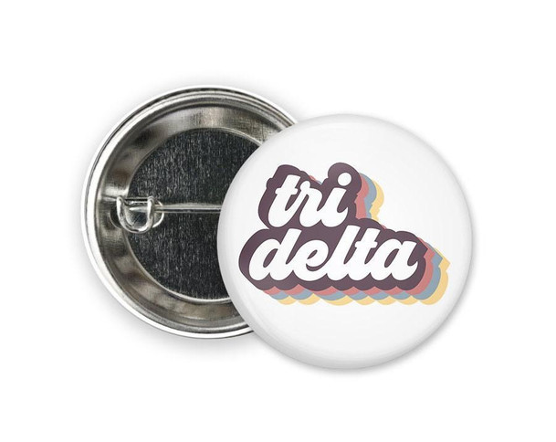  TriDelta Delta Delta Delta Retro Script  Greek Pinback Sorority  Button 