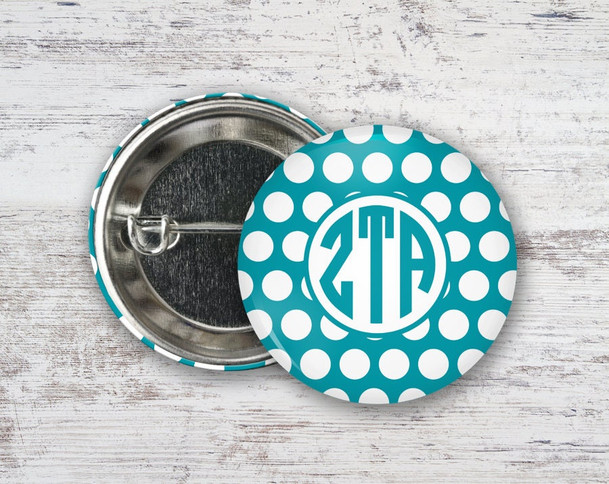 ZTA Zeta Tau Alpha Polka Dot Monogram Button