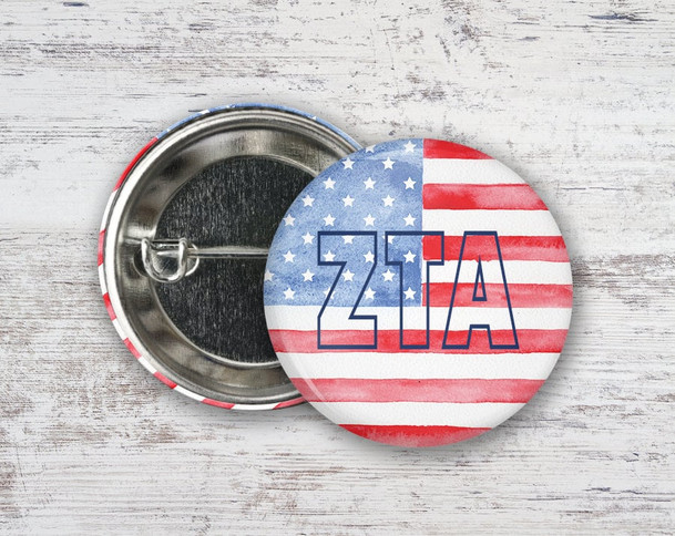 ZTA Zeta Tau Alpha Watercolor Flag  Greek Pinback Sorority  Button