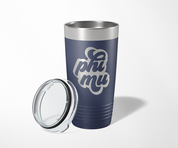 Phi Mu Retro Script Stainless Steel Laser Engraved Tumbler-30 ounces