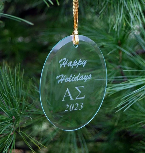 Alpha Sigma Holiday Glass Oval Ornaments - 2026