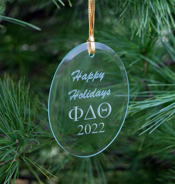 Phi Delta Theta Holiday Glass Oval Ornaments - 2022