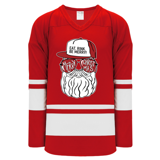 Santa Claus "Eat. Rink. Be Merry!" Christmas Hockey Jersey