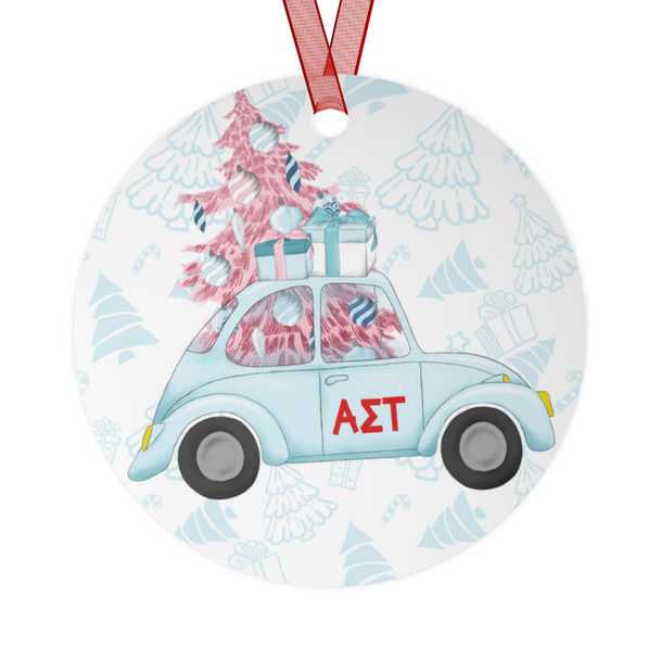 Alpha Sigma Tau Pink Tree Christmas Ornaments