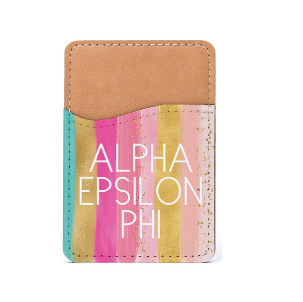 Alpha Epsilon Phi Stripes Leatherette Card Pouch Phone Wallet