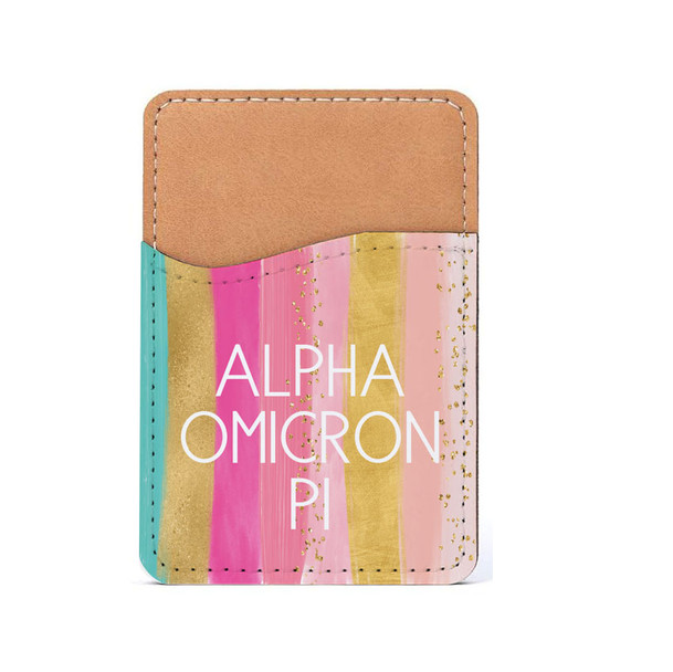 Alpha Omicron Pi Pastel Stripes Leatherette Card Pouch Phone Wallet