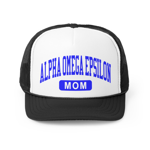 Alpha Omega Epsilon Mom Varsity Trucker Caps