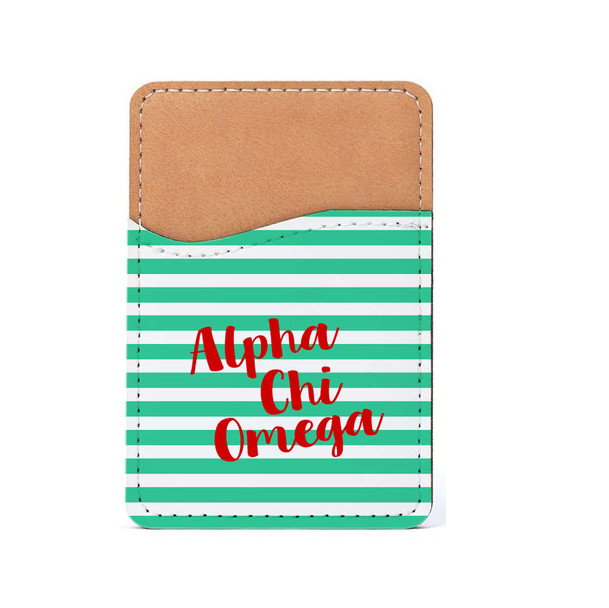 Alpha Chi Omega Horizontal Stripes Leatherette Card Pouch Phone Wallet