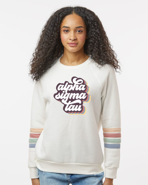 Alpha Sigma Tau Striped Sleeves Crewneck Sweatshirt
