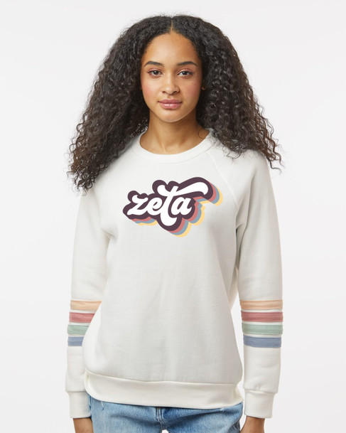 Zeta Tau Alpha Striped Sleeves Crewneck Sweatshirt