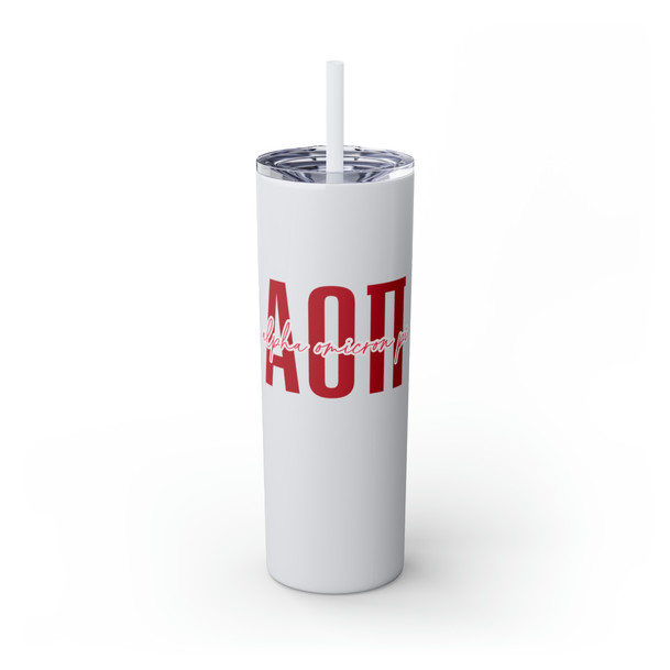 Alpha Omicron Pi Greek Skinny Tumbler with Straw, 20oz