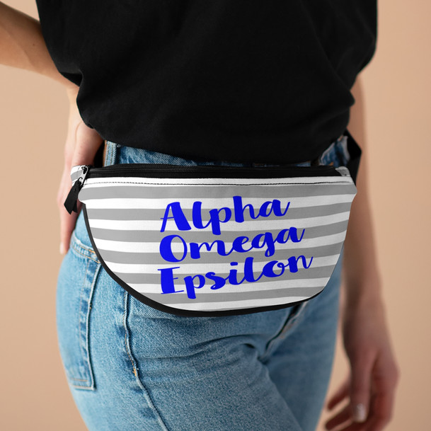 Alpha Omega Epsilon Striped Fanny Pack