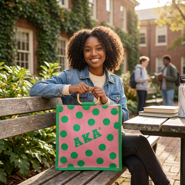 Mini Polka Dot Alpha Kappa Alpha Jute Bag