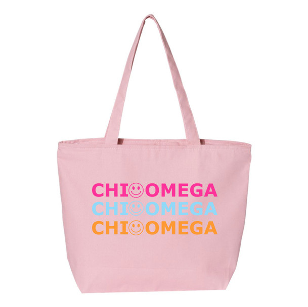 Chi Omega Smiley Stack Tote Bag