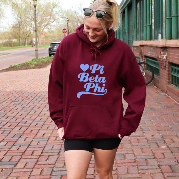  Pi Beta Phi Script Heart Greek Hoodie 