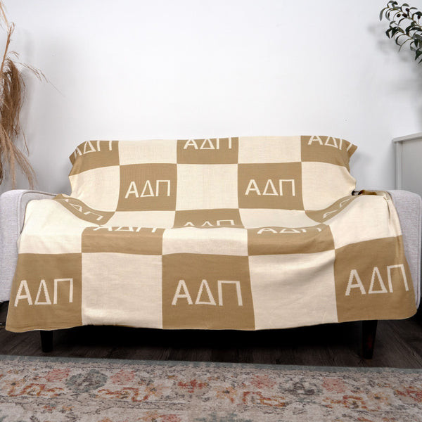 Alpha Delta Pi Acrylic Checkerboard Beige Throw Blankets