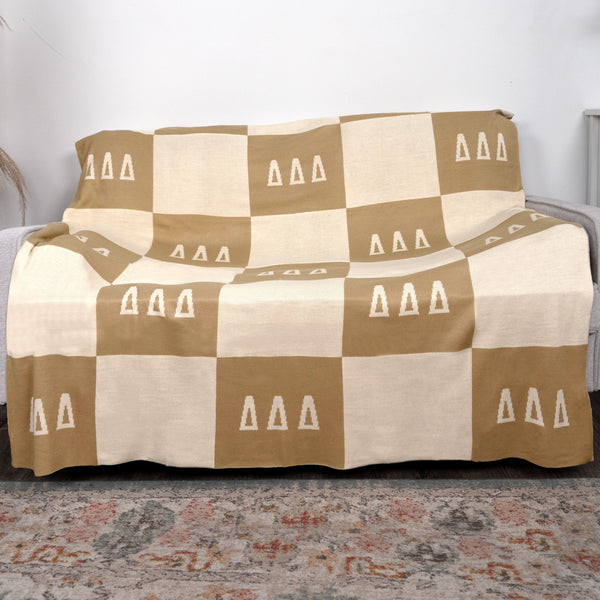 Delta Delta Delta Acrylic Checkerboard Beige Throw Blankets