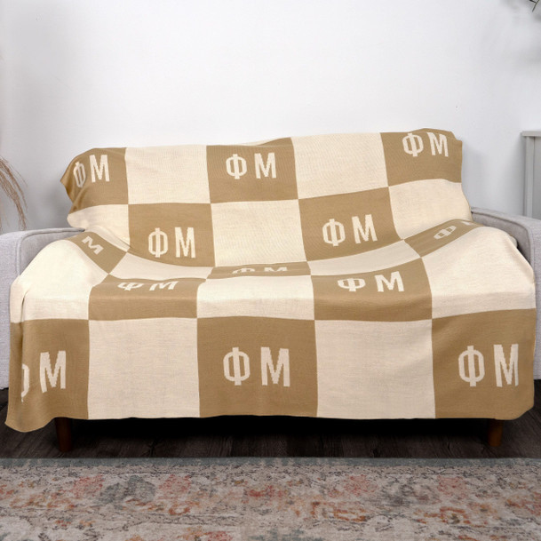 Phi Mu Acrylic Checkerboard Beige Throw Blankets