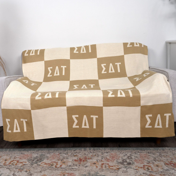 Sigma Delta Tau Acrylic Checkerboard Beige Throw Blankets