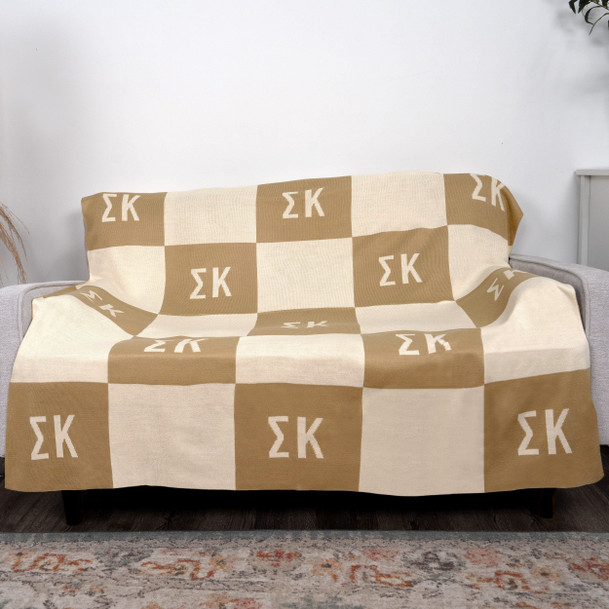 Sigma Kappa Acrylic Checkerboard Beige Throw Blankets