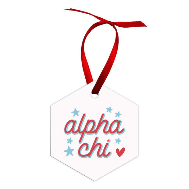 Printify Holiday Hexagon Alpha Chi Omega Ornament 