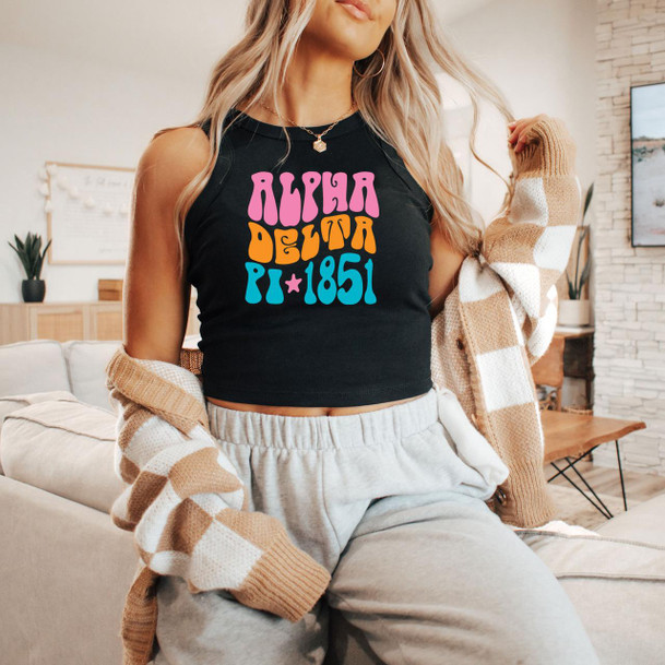 Printify Alpha Delta Pi Shagadelic Racer Tank 