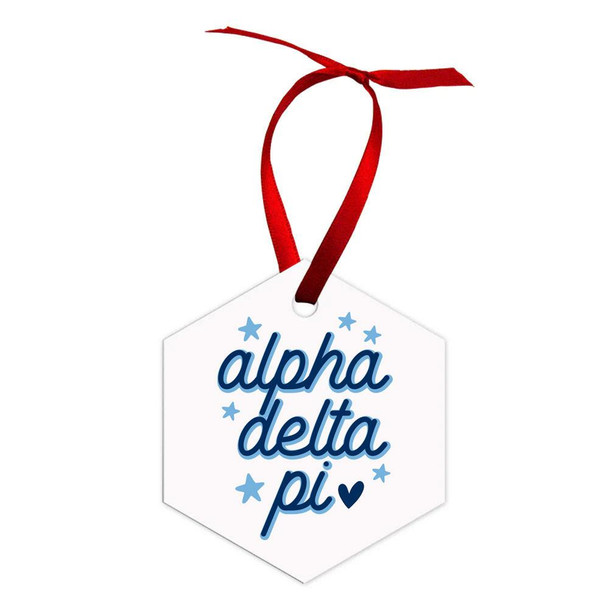 Printify Holiday Hexagon Alpha Delta Pi Ornament 