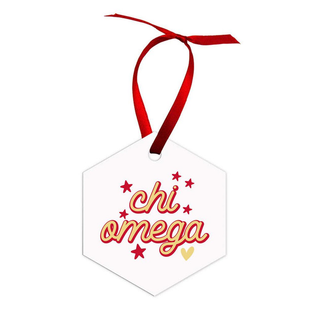 Printify Holiday Hexagon Chi Omega Ornament 